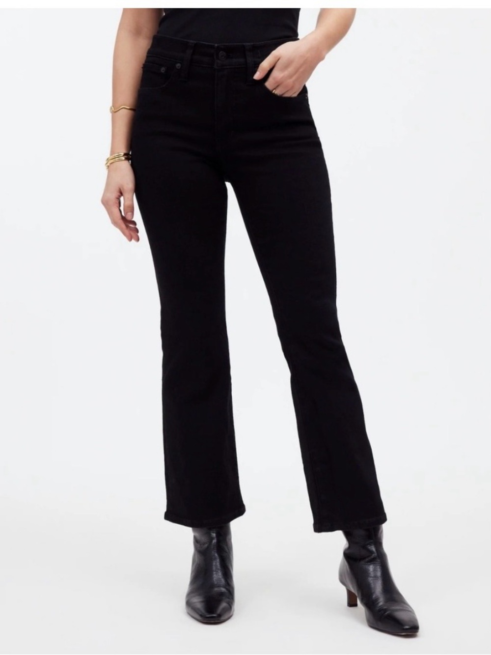 Madewell Mid-Rise Kick Out Jeans In Rinsed Black Wash Size 28P